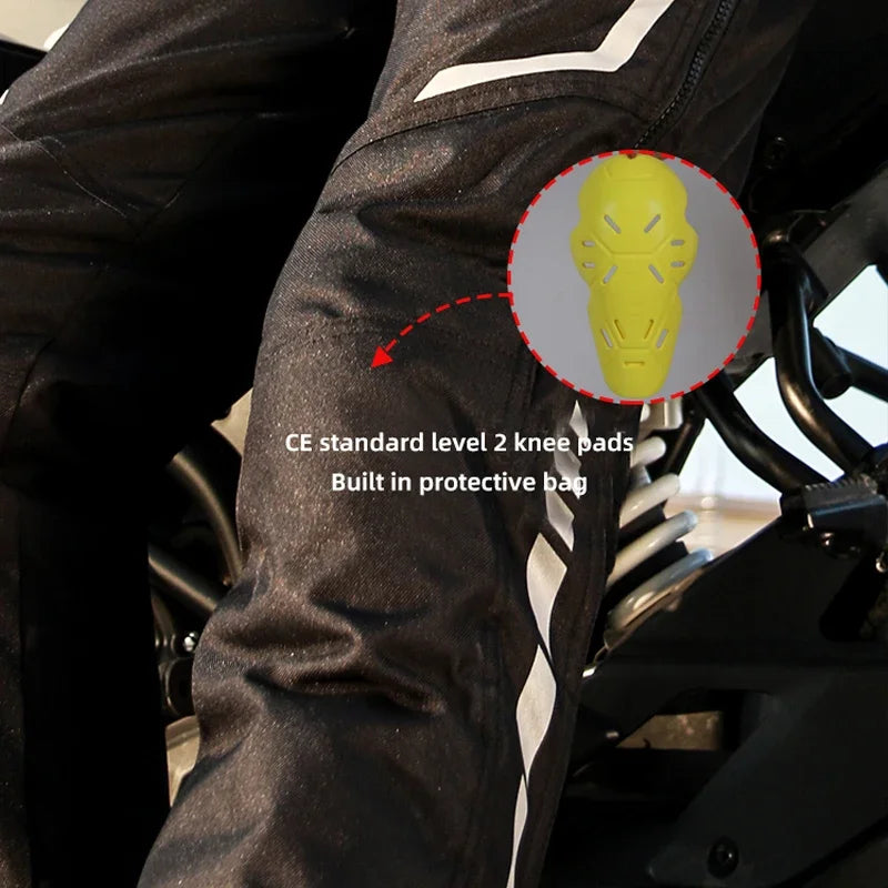 Winter Motorcycle Pants - Windproof Waterproof Biker Trousers with CE2 Knee Pads and Quick-Release (Unisex)
