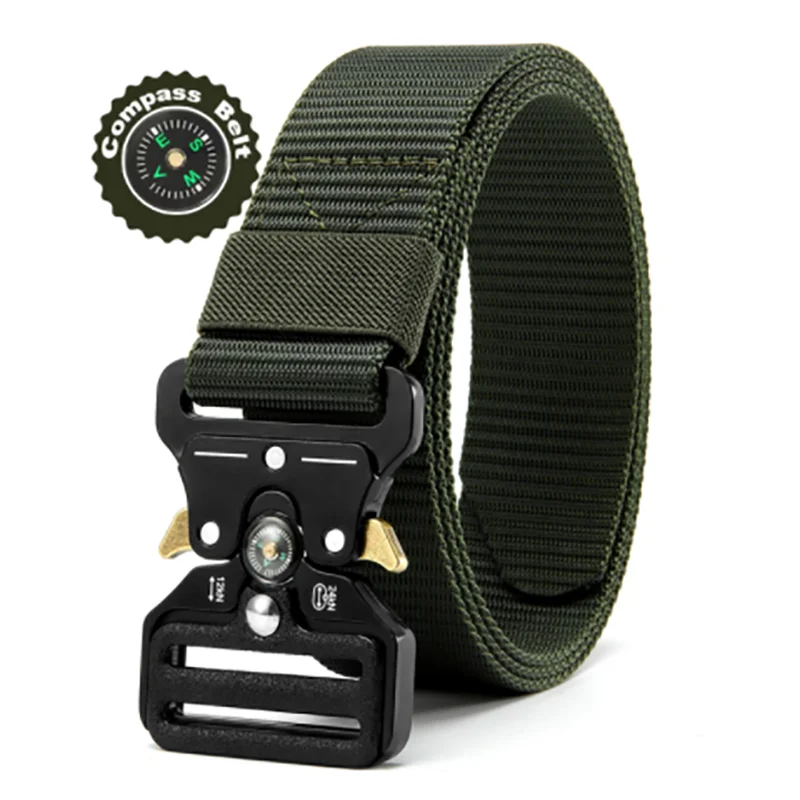 Unisex Tactical Nylon Canvas Belt with Compass, Durable Outdoor & Jeans Belt 1.5 in (3.8 cm) Wide
