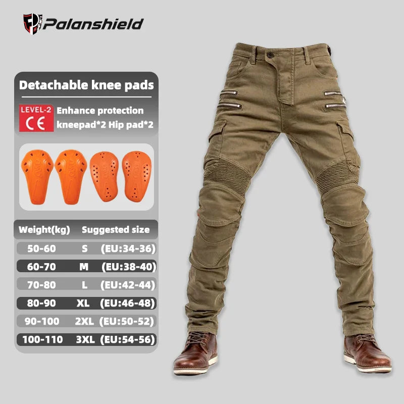 Unisex Motocross Motorcycle Riding Jeans with Removable Knee Pads – Double-Zip Moto Trousers