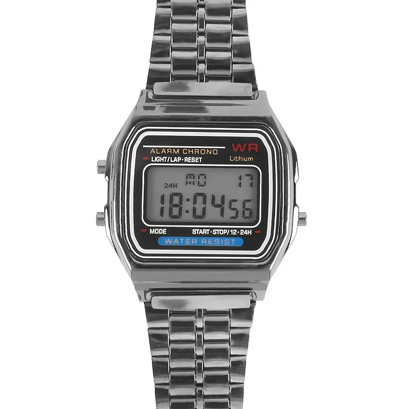 LED Digital Metal Alloy Band Watch for Men & Women — 33mm (1.3in) Dial, Quartz Multi-Function Business Casual Watch