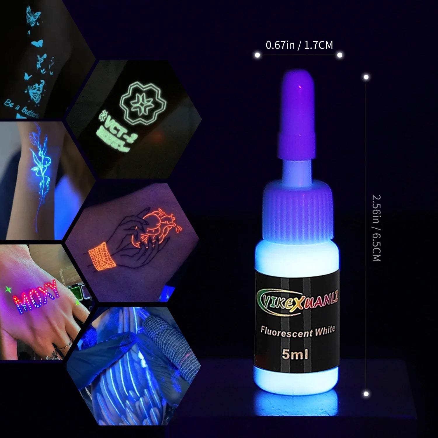 8-Color Fluorescent Tattoo Ink Kit - Non-Toxic UV Glow Body Art Ink for Blacklight Tattoos