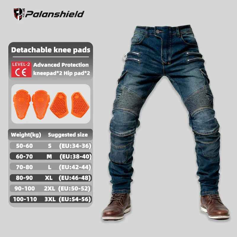 Unisex Motocross Motorcycle Riding Jeans with Removable Knee Pads – Double-Zip Moto Trousers