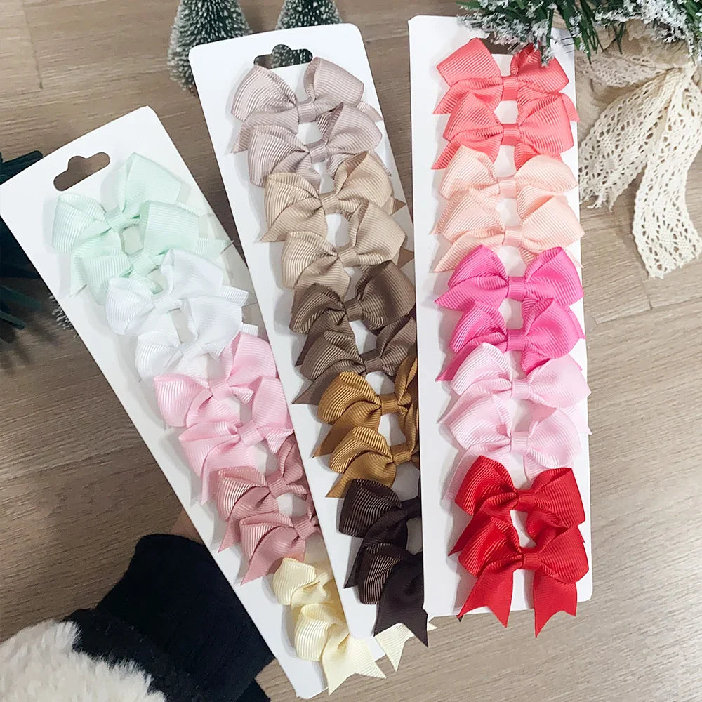 10-Pack Cute Solid Ribbon Bow Hair Clips for Baby Girls — Handmade Bowknot Barrettes & Kids Hair Accessories