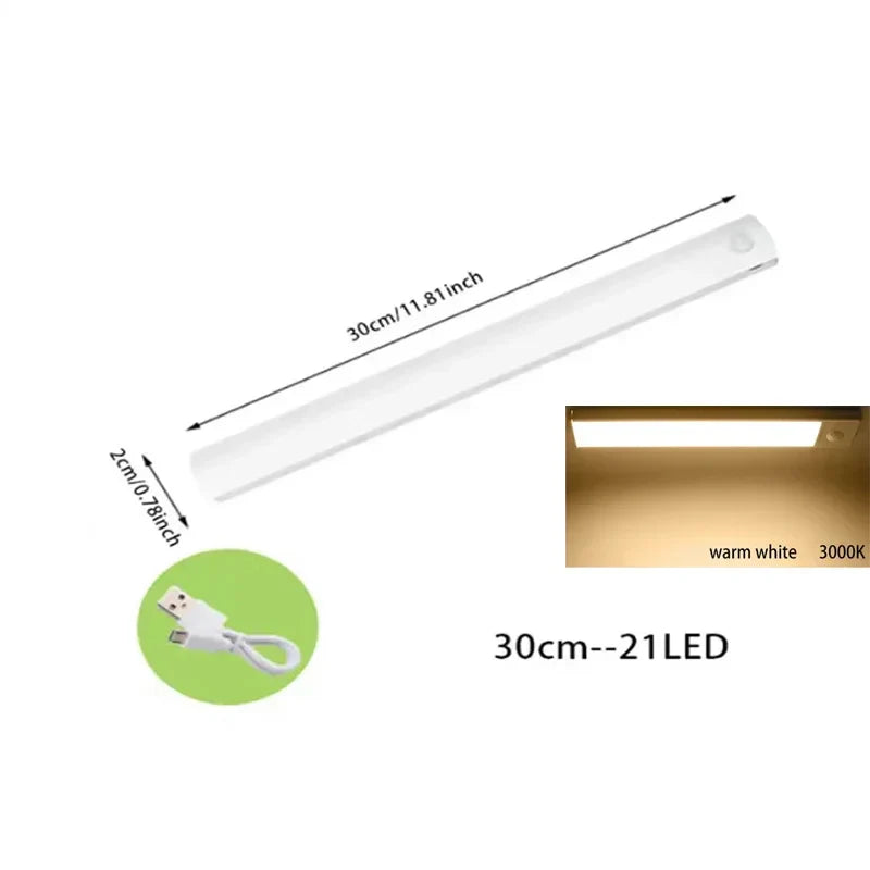 Under-Cabinet Rechargeable LED Motion Sensor Strip Light Magnetic Battery-Operated for Kitchen Cabinet Closet — 10/20/30/50cm (3.9/7.9/11.8/19.7 in)