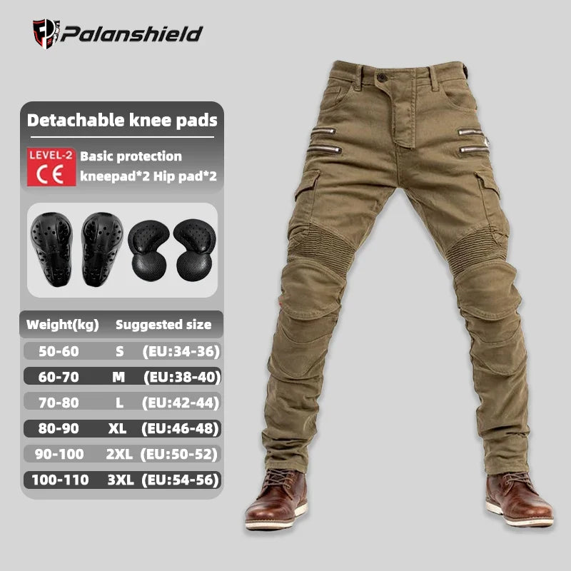 Unisex Motocross Motorcycle Riding Jeans with Removable Knee Pads – Double-Zip Moto Trousers
