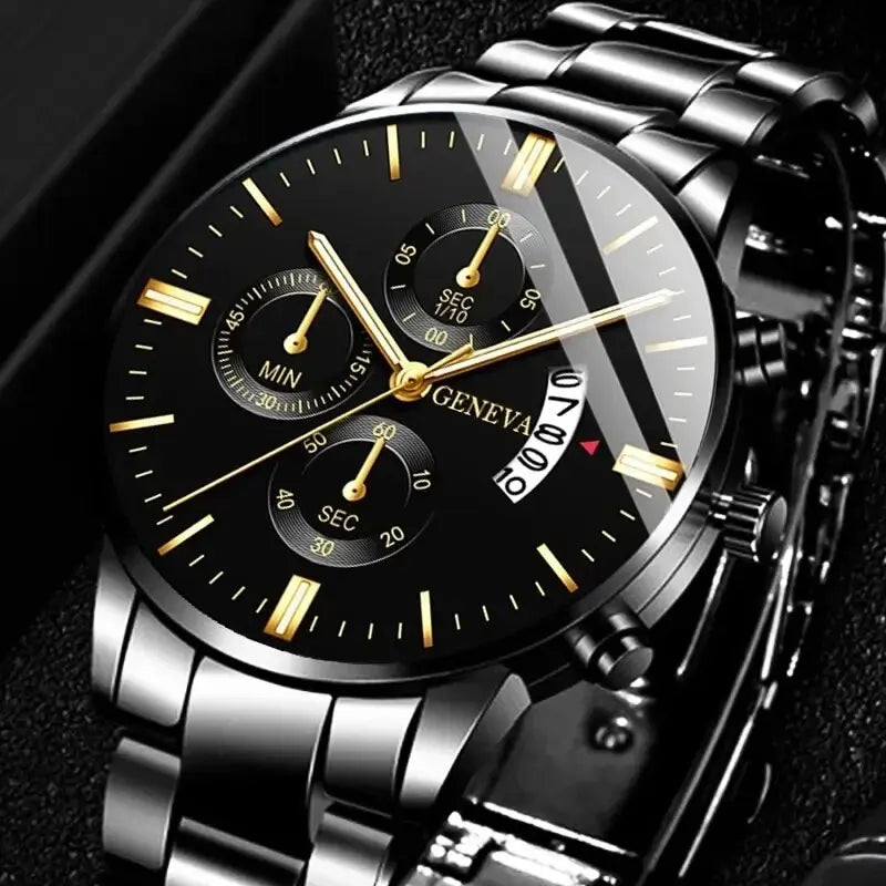 Men's Stainless Steel Quartz Wrist Watch with Calendar – 41mm Round Business Dress Watch