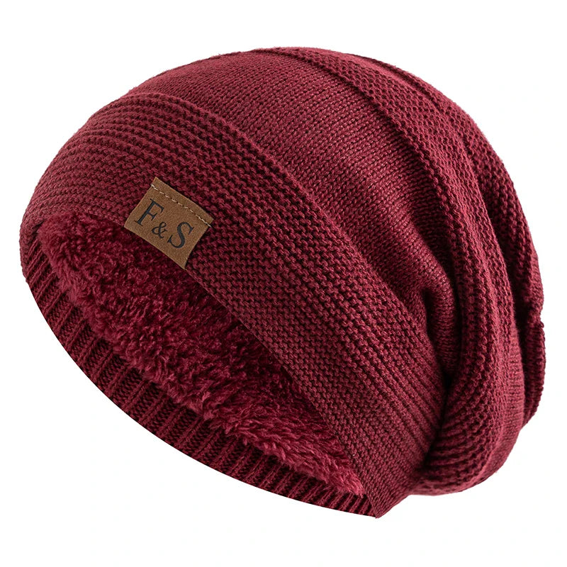 Unisex Slouchy Fur-Lined Winter Beanie Warm Knit Hat for Men & Women