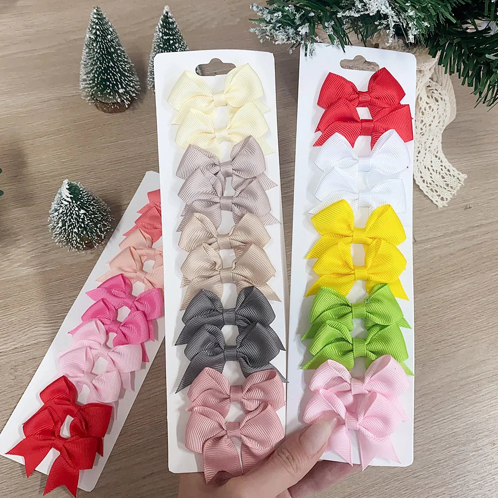 10-Pack Cute Solid Ribbon Bow Hair Clips for Baby Girls — Handmade Bowknot Barrettes & Kids Hair Accessories