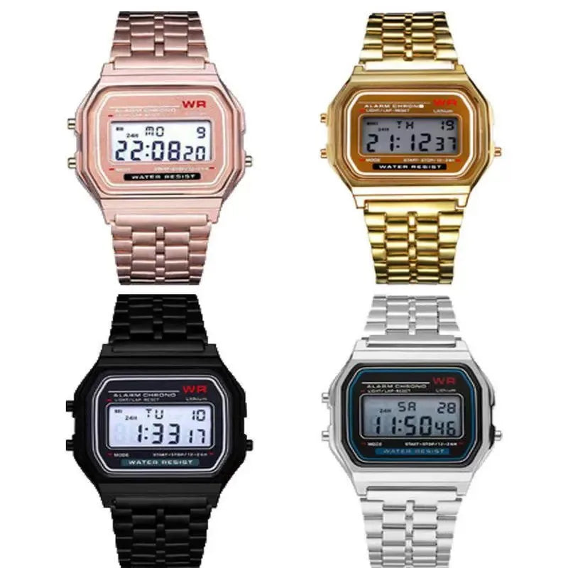 Multifunction LED Digital Sports Wristwatch with Stainless Steel Bracelet, Unisex Business Dress Watch
