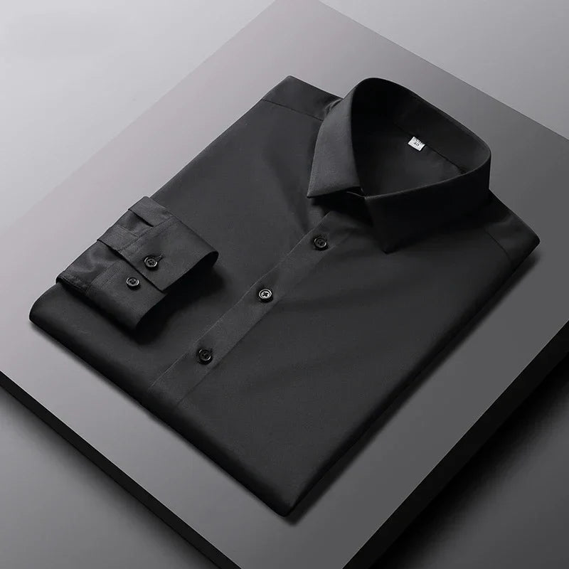 Men's Smart Casual Long Sleeve Button-Down Shirt, Knit Broadcloth Solid