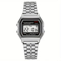 LED Digital Metal Alloy Band Watch for Men & Women — 33mm (1.3in) Dial, Quartz Multi-Function Business Casual Watch
