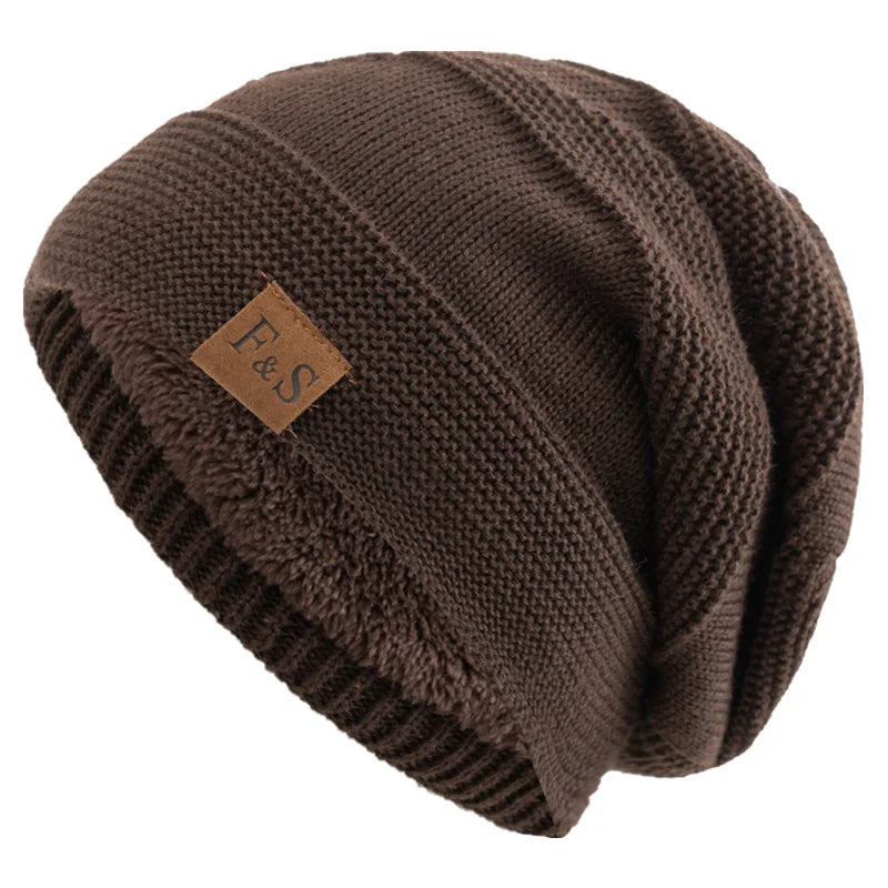 Unisex Slouchy Fur-Lined Winter Beanie Warm Knit Hat for Men & Women